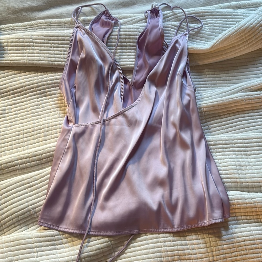 Purple satin plunge top